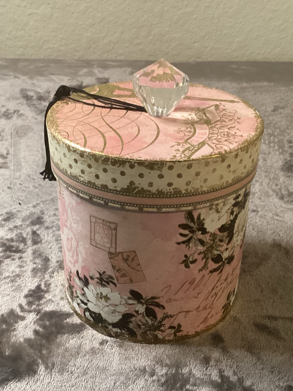 Decorative Pink Floral Storage Box with Crystal Knob